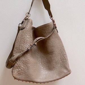 Alexander Wang taupe leather handbag with rose gold detailing including studs
